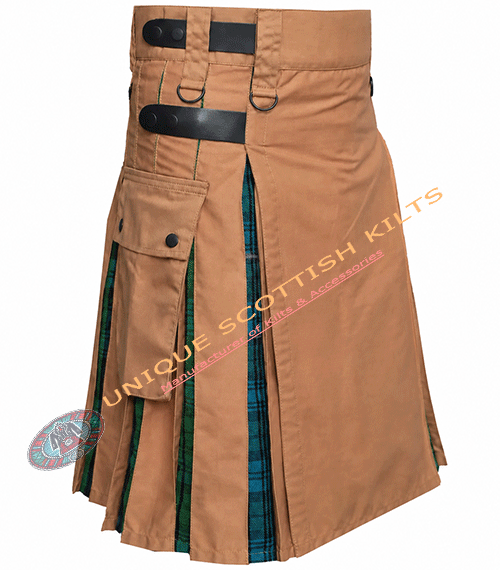 Handmade Camel Ancient Tartan With Camel Canvas Cotton Utility Hybrid Kilt - Image 3