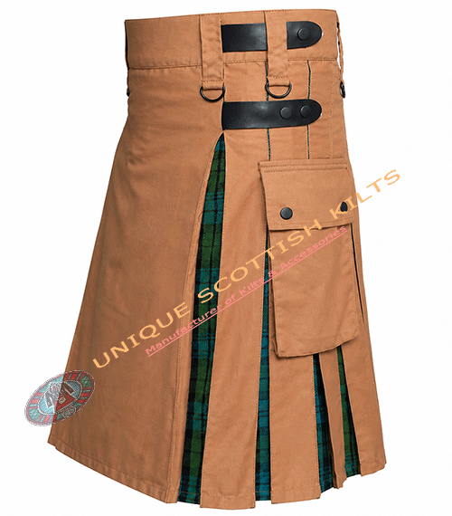 Handmade Camel Ancient Tartan With Camel Canvas Cotton Utility Hybrid Kilt - Image 2
