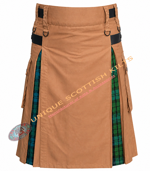 Handmade Camel Ancient Tartan With Camel Canvas Cotton Utility Hybrid Kilt