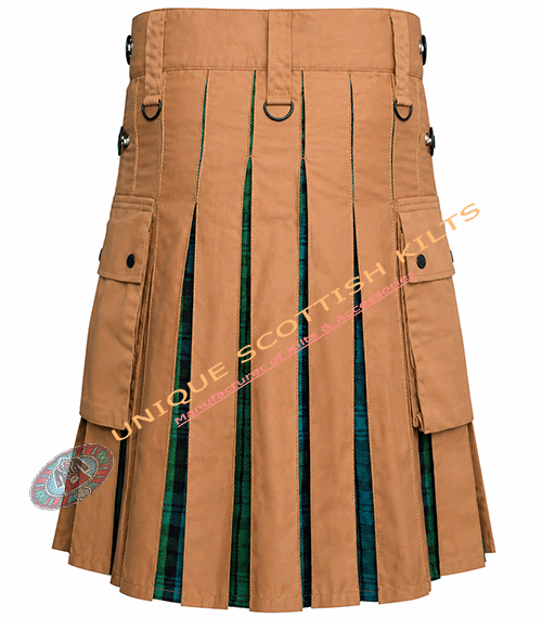 Handmade Camel Ancient Tartan With Camel Canvas Cotton Utility Hybrid Kilt - Image 4