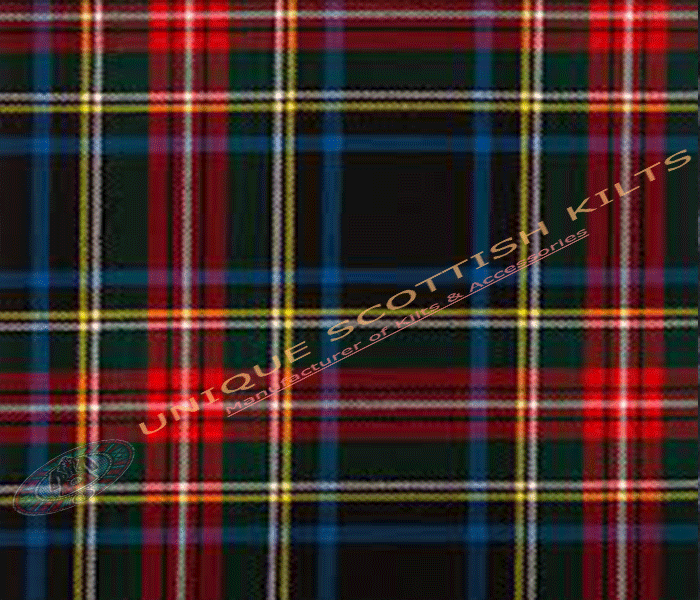 Black-Stewart-Tartan Fabric - Running Yards - 16 Oz Weight, 54 inches Width