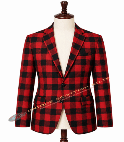Red Black Rob Roy Tartan Coat - Premium Highland Handmade Jacket