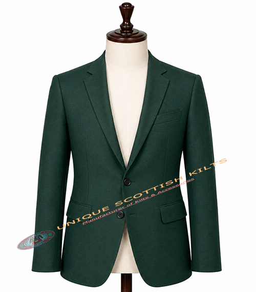 Solid Green Tartan Coat - Premium Highland Handmade Jacket