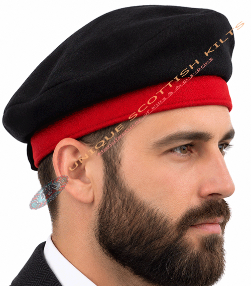 Black Red Tam O' Shanter Wool Hat for Men – Traditional Scottish Kilt Cap - Image 2