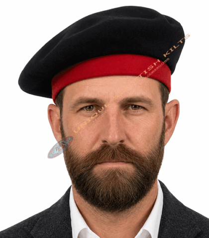 Black Red Tam O' Shanter Wool Hat for Men – Traditional Scottish Kilt Cap