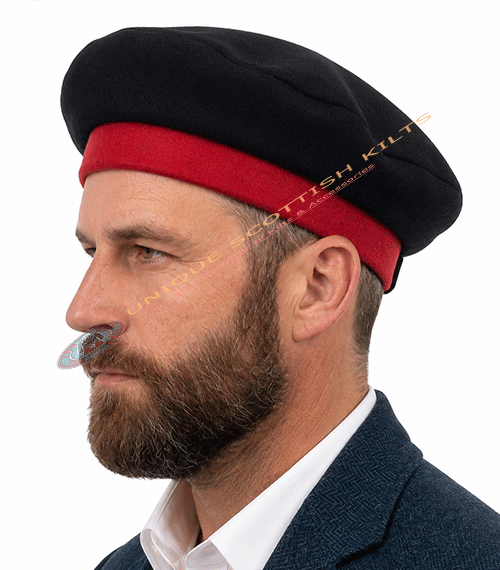 Black Red Tam O' Shanter Wool Hat for Men – Traditional Scottish Kilt Cap - Image 3