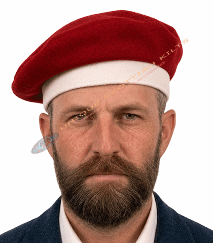 Red & White Tam O' Shanter Wool Hat for Men – Traditional Scottish Kilt Cap