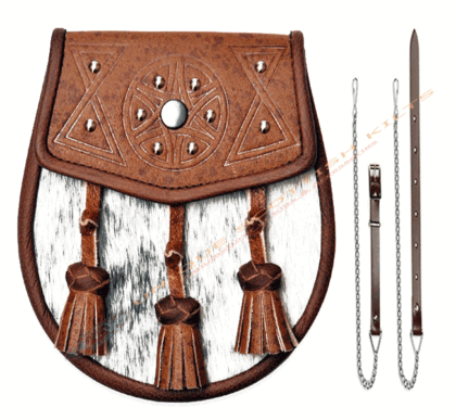 Scottish Handmade Brown Pigskin Semi Dress Sporran With Celtic Knot Design