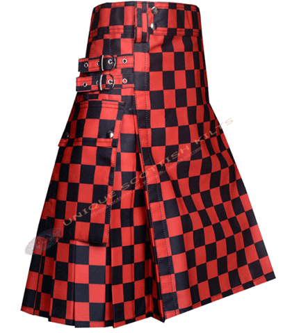 Black & Red Checkered Cotton Utility Kilt