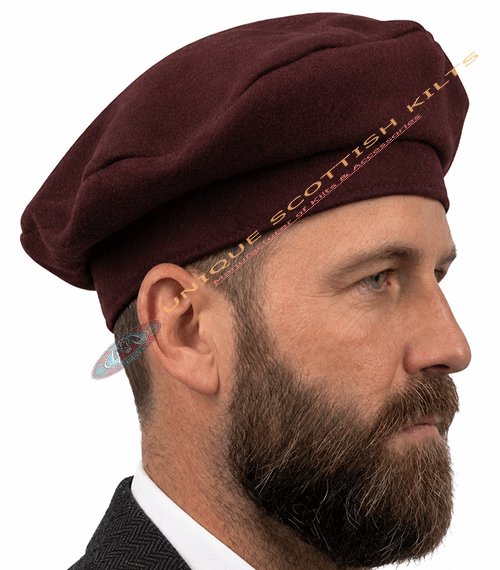 Maroon Tam O' Shanter Wool Hat for Men – Traditional Scottish Kilt Cap - Image 2