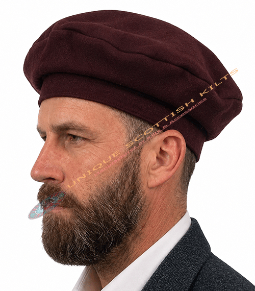 Maroon Tam O' Shanter Wool Hat for Men – Traditional Scottish Kilt Cap - Image 3