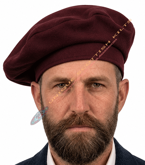Maroon Tam O' Shanter Wool Hat for Men – Traditional Scottish Kilt Cap