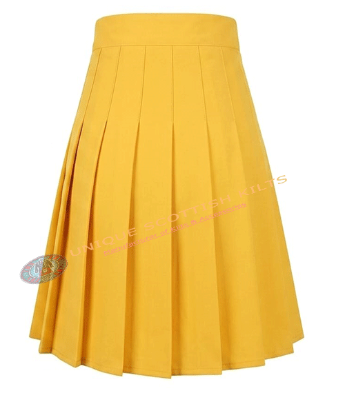 Scottish Handmade Yellow Cotton Pleated Mini Skirt for Women - All Round Pleats