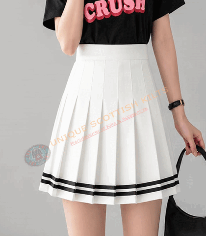 Scottish Handmade White Cotton Pleated Mini Skirt for Women - All Round Pleats