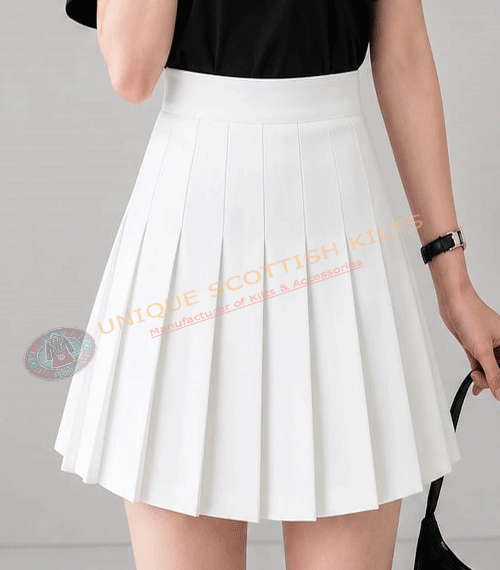 Scottish Handmade Black Cotton Pleated Mini Skirt for Women - All Round Pleats
