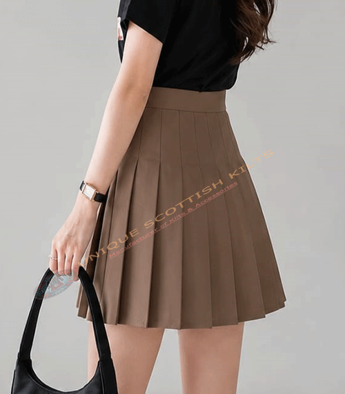 Scottish Handmade Brown Cotton Pleated Mini Skirt for Women - All Round Pleats - Image 2