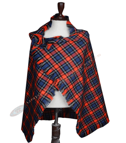 Clergy Red Tartan Shawl – Classic Highland Plaid Shoulder Wrap with Fringed Edges
