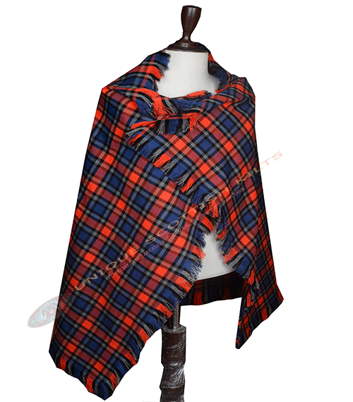 Clergy Red Tartan Shawl – Classic Highland Plaid Shoulder Wrap with Fringed Edges - Image 2