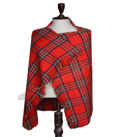 Royal Stewart Tartan Shawl – Traditional Scottish Highland Shoulder Plaid, Fringed Tartan Wrap Women