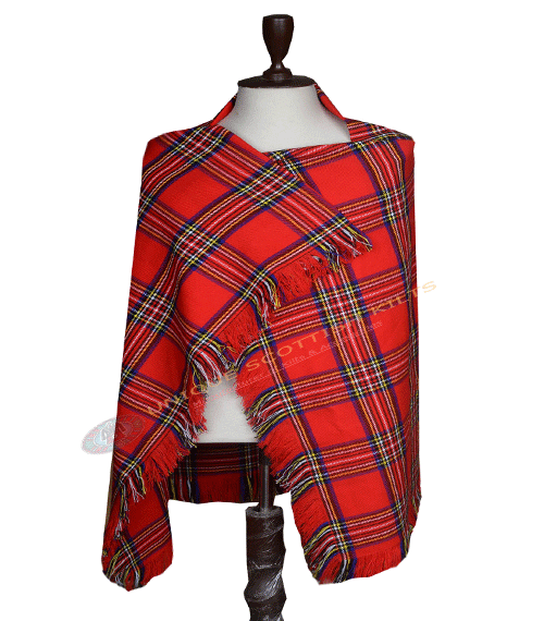Royal Stewart Tartan Shawl – Traditional Scottish Highland Shoulder Plaid, Fringed Tartan Wrap Women
