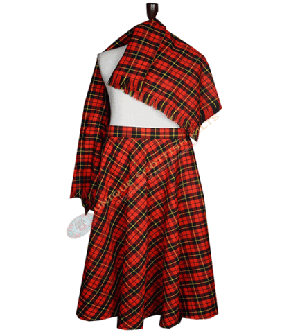 Women’s Scottish Tartan Circle Skirt - Full Length Ladies Tartan Maxi Circle Skirt With Shawl