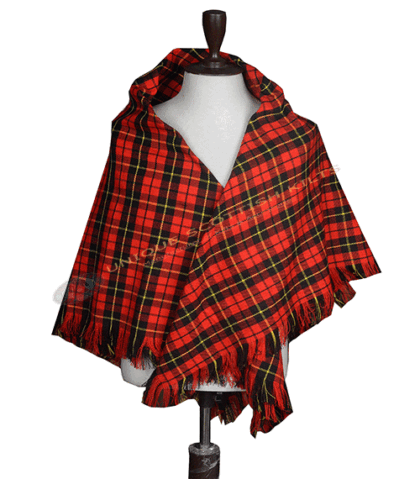 Wallace Tartan Shawl – Traditional Scottish Highland Shoulder Plaid, Fringed Tartan Wrap Women