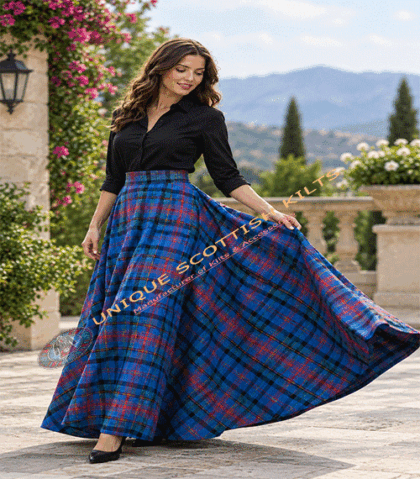 Women’s Scottish Tartan Circle Skirt – Full Length Ladies Tartan Maxi Circle Skirt With Shawl
