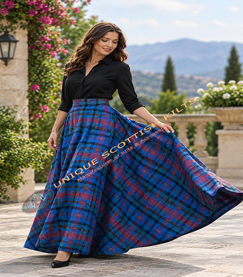 Women’s Scottish Tartan Circle Skirt – Full Length Ladies Tartan Maxi Circle Skirt With Shawl