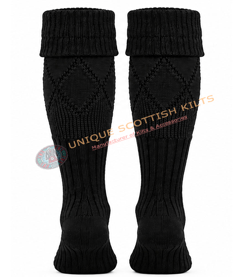 Scottish Black Kilt Hose Socks for Men - Diamond Knit Piper Hose - Image 3