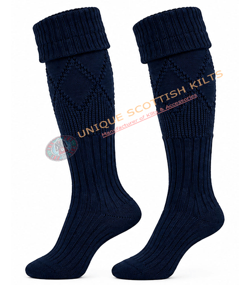 Scottish Navy Blue Kilt Hose Socks for Men - Diamond Knit Piper Hose - Image 2