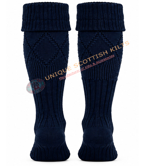 Scottish Navy Blue Kilt Hose Socks for Men - Diamond Knit Piper Hose - Image 3