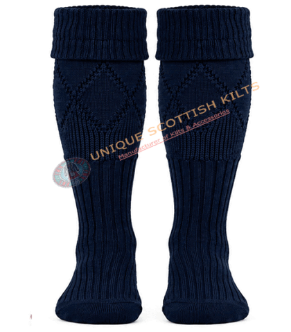 Scottish Navy Blue Kilt Hose Socks for Men - Diamond Knit Piper Hose