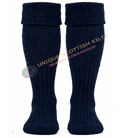 Scottish Navy Blue Kilt Hose Socks for Men - Diamond Knit Piper Hose