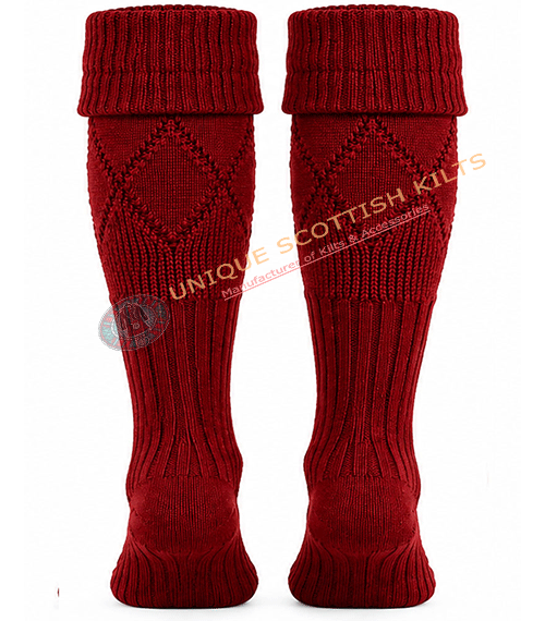 Scottish Red Kilt Hose Socks for Men - Diamond Knit Piper Hose - Image 2