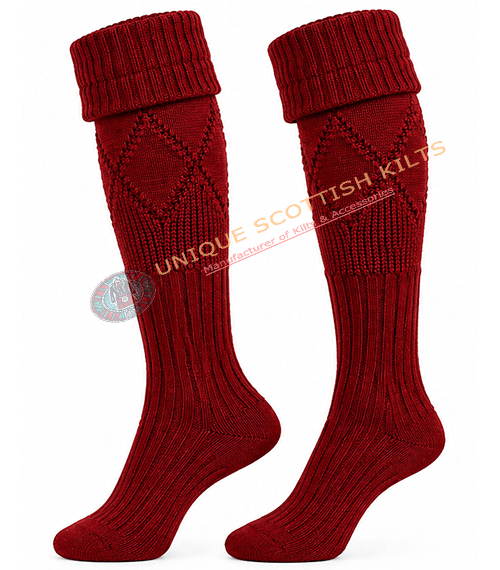 Scottish Red Kilt Hose Socks for Men - Diamond Knit Piper Hose - Image 3