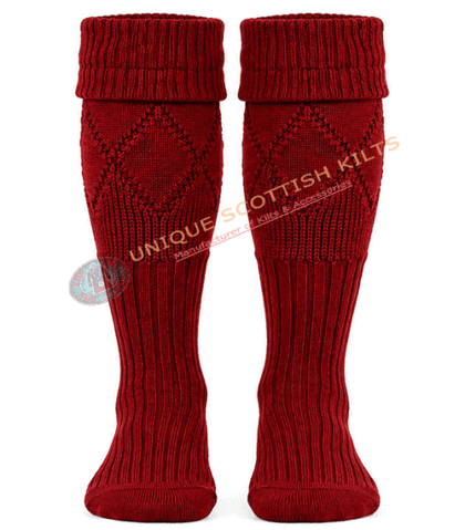 Scottish Red Kilt Hose Socks for Men - Diamond Knit Piper Hose