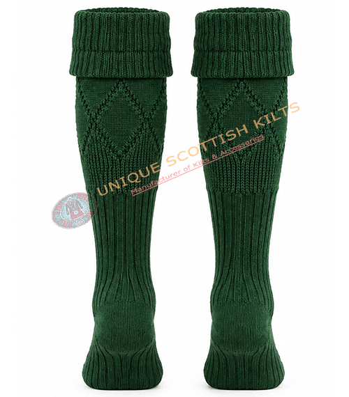Scottish Green Kilt Hose Socks for Men - Diamond Knit Piper Hose - Image 2