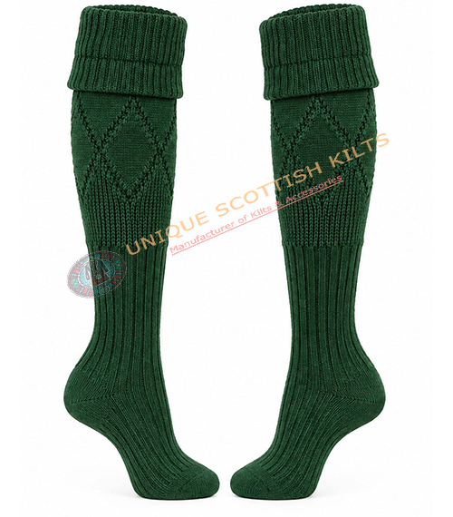 Scottish Green Kilt Hose Socks for Men - Diamond Knit Piper Hose - Image 3