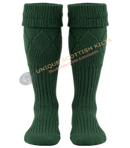 Scottish Green Kilt Hose Socks for Men - Diamond Knit Piper Hose