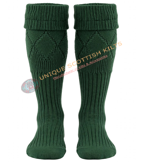 Scottish Green Kilt Hose Socks for Men - Diamond Knit Piper Hose