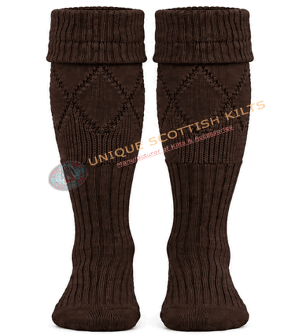Scottish Dark Brown Kilt Hose Socks for Men - Diamond Knit Piper Hose