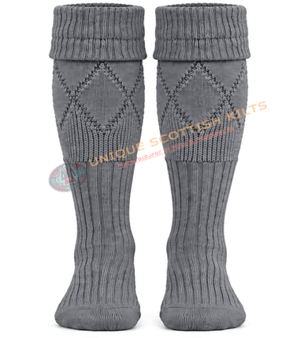 Scottish Dark Grey Kilt Hose Socks for Men - Diamond Knit Piper Hose